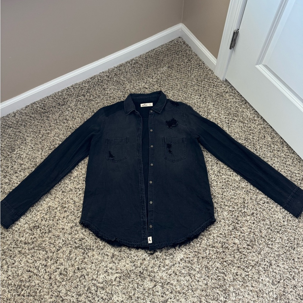 Hollister black button up flannel